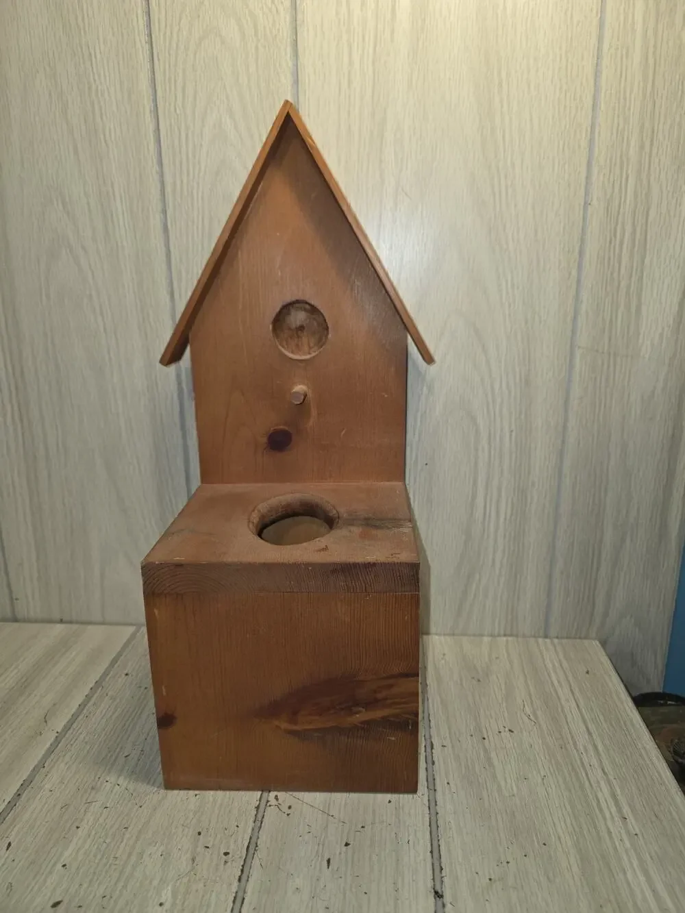 Vtg Wood Bird House Handmade Tissue Box Cover Farmhouse Cottagecore Country